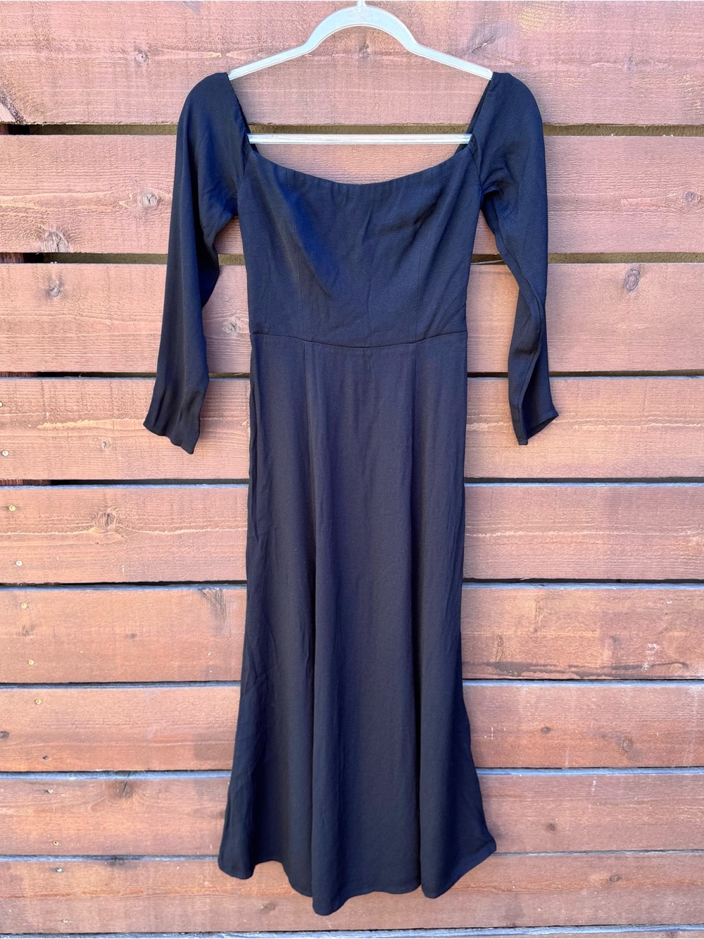 Reformation Ballari Off The Shoulder Smocked Fit & Flare Midi Dress Sz 2 Black